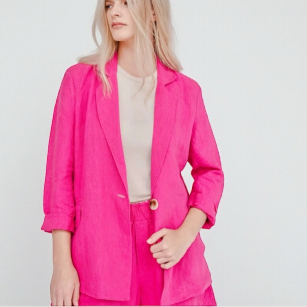 Anthropologie Melissa Nepton “Elliatt” Linen Blazer in Pink Size XS NWT